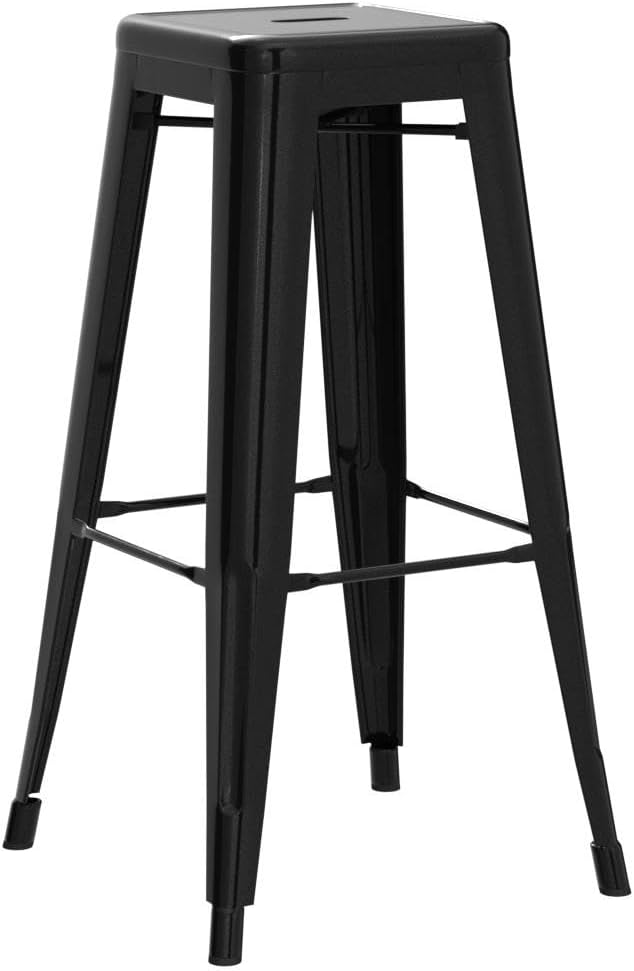 Stackable Black Metal Bar Stools Set