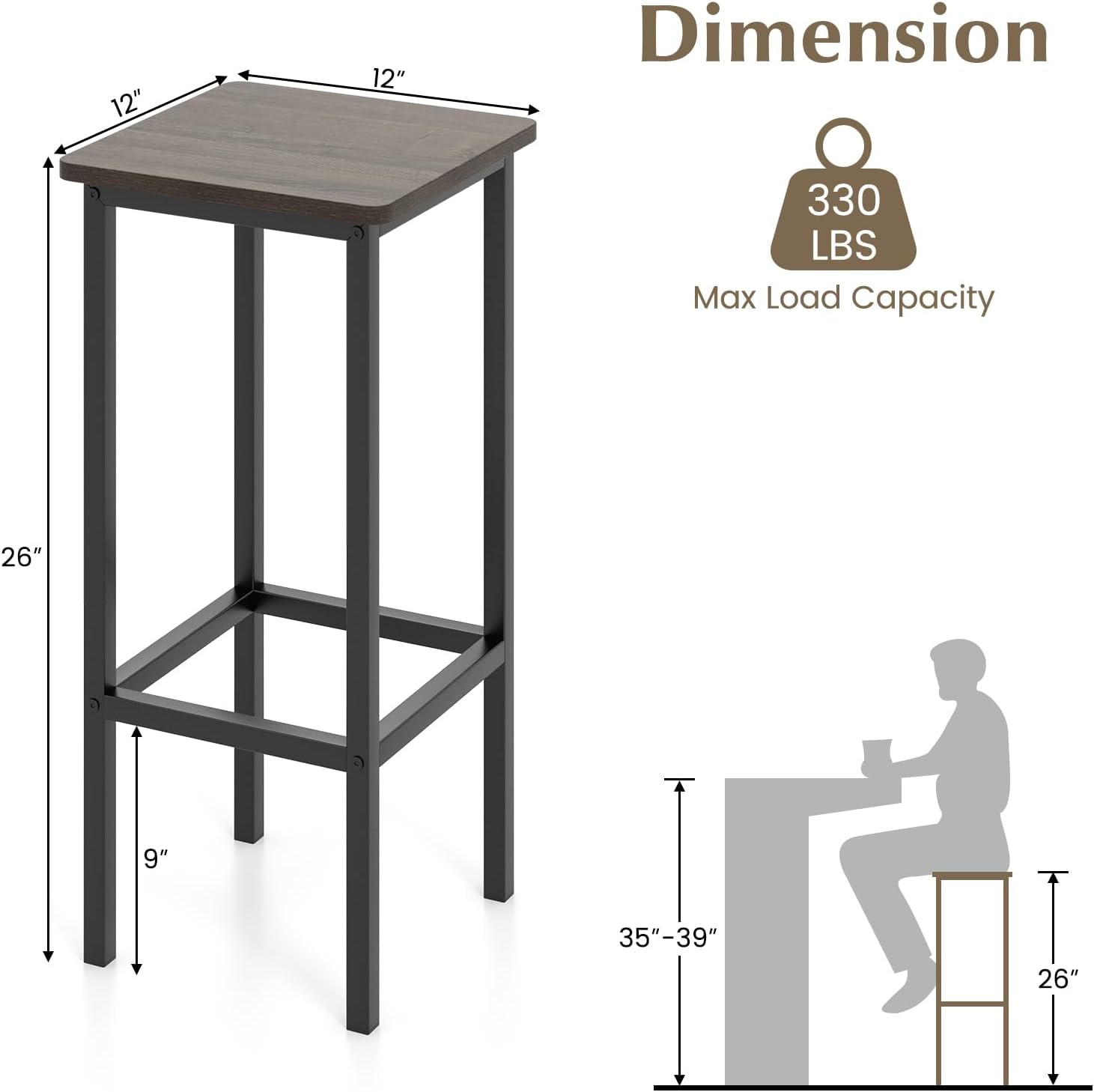 Industrial Metal Bar Stools Set