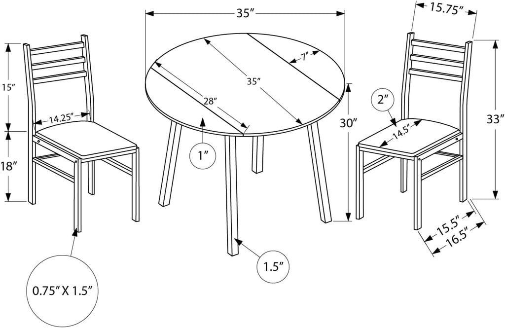 3-Piece Drop Leaf Dining Table Set