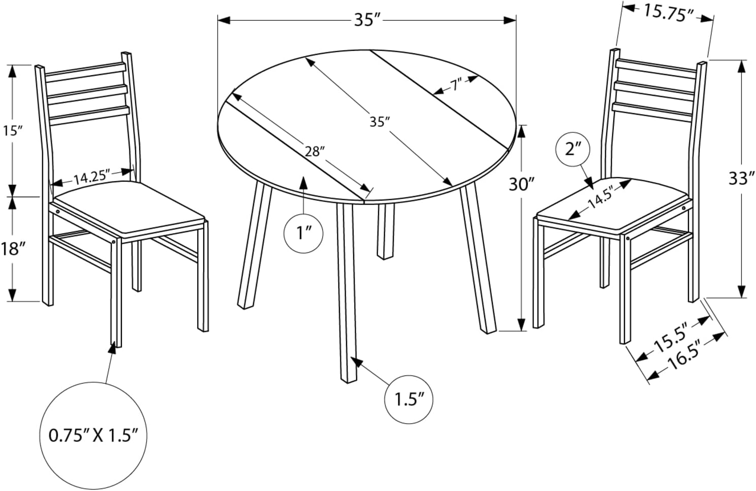 3-Piece Drop Leaf Dining Table Set