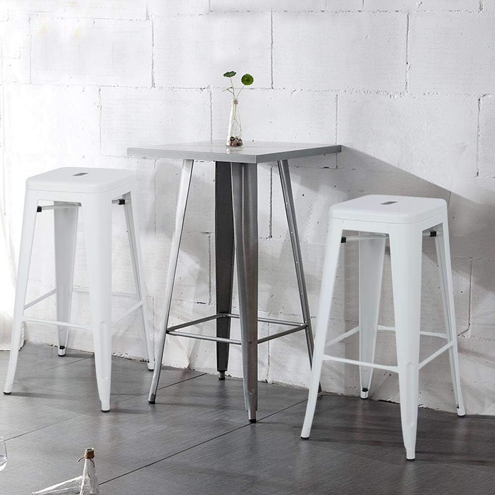 Stackable White Metal Backless Bar Stools Set