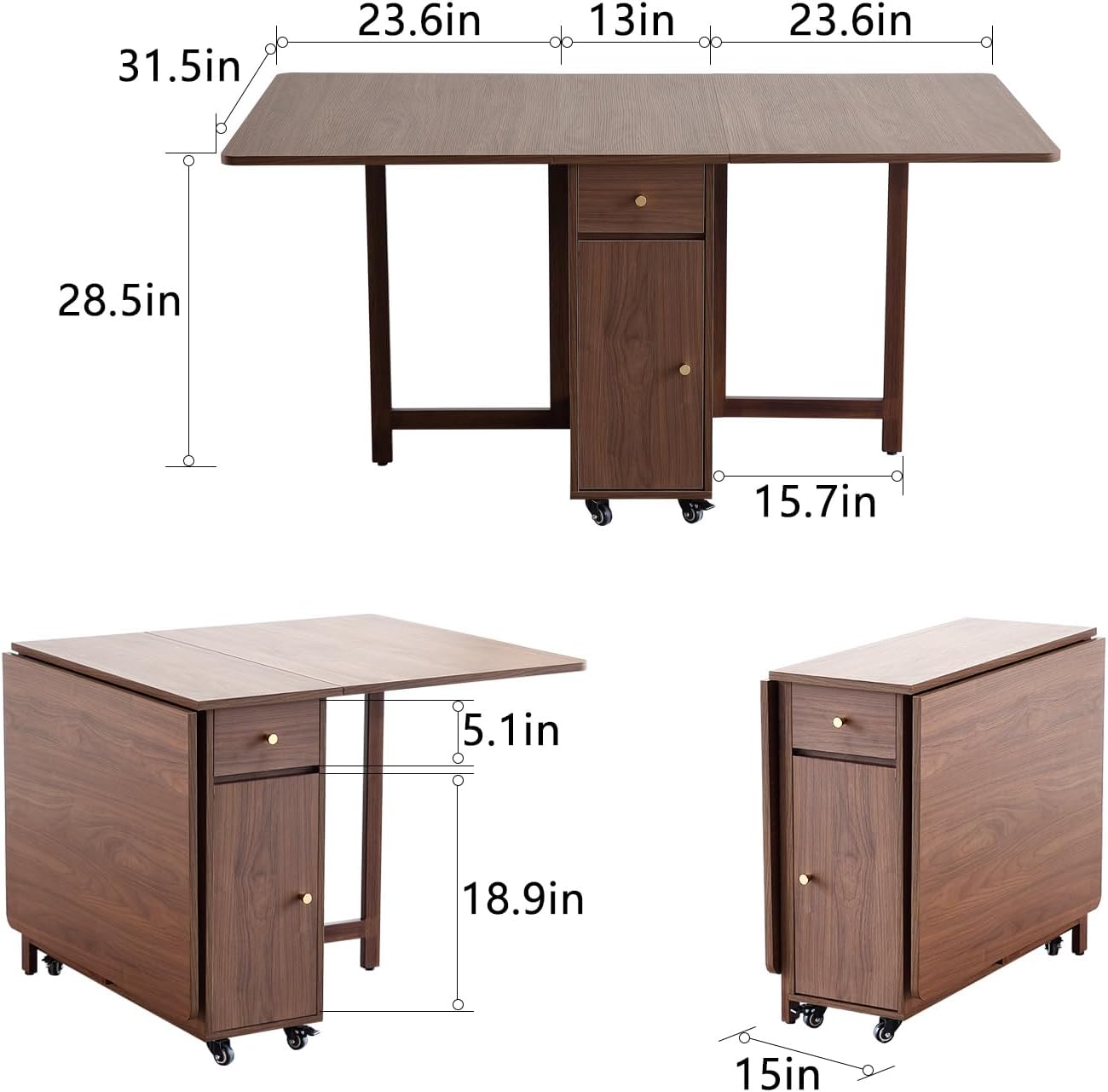Walnut Foldable Dining Table Set