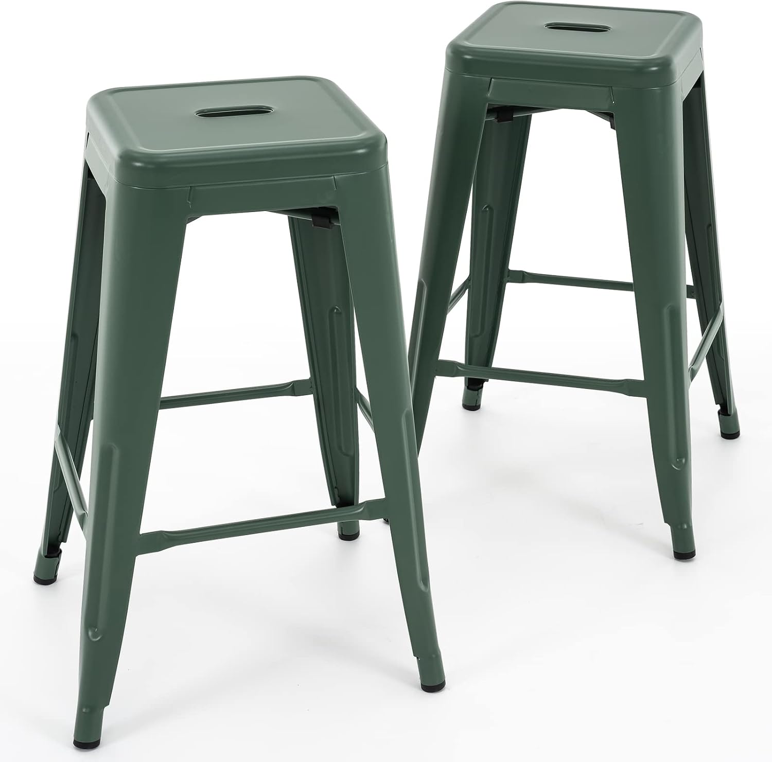 Stackable Green Metal Bar Stools Set