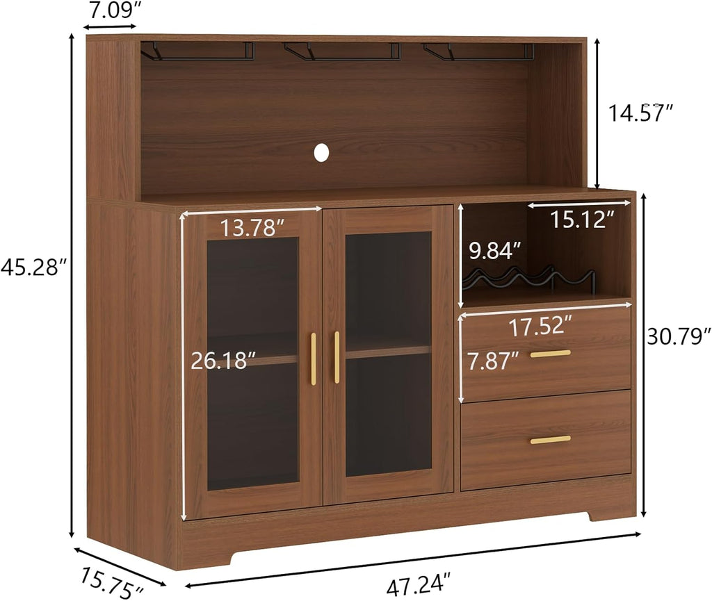 Wine Bar Cabinet With LED Storage Sideboard