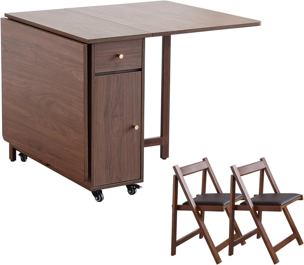 Walnut Foldable Dining Table Set