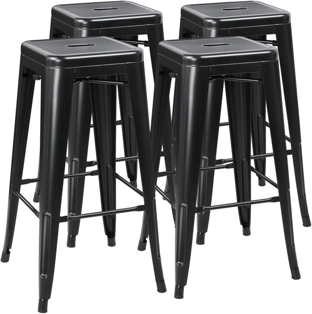 Stackable Black Metal Bar Stools Set