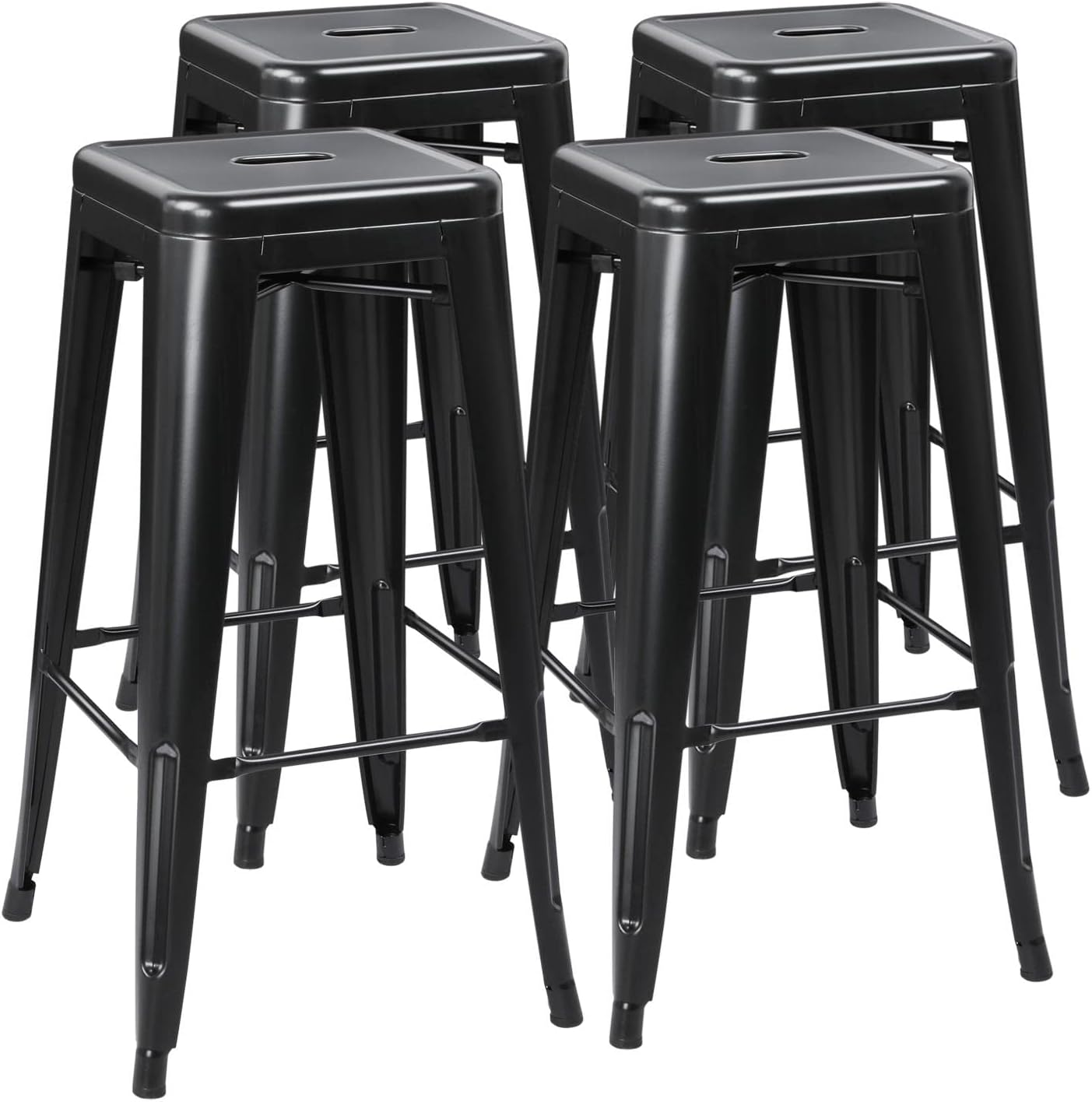 Stackable Black Metal Bar Stools Set