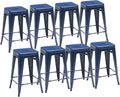 Stackable Blue Metal Bar Stools Set