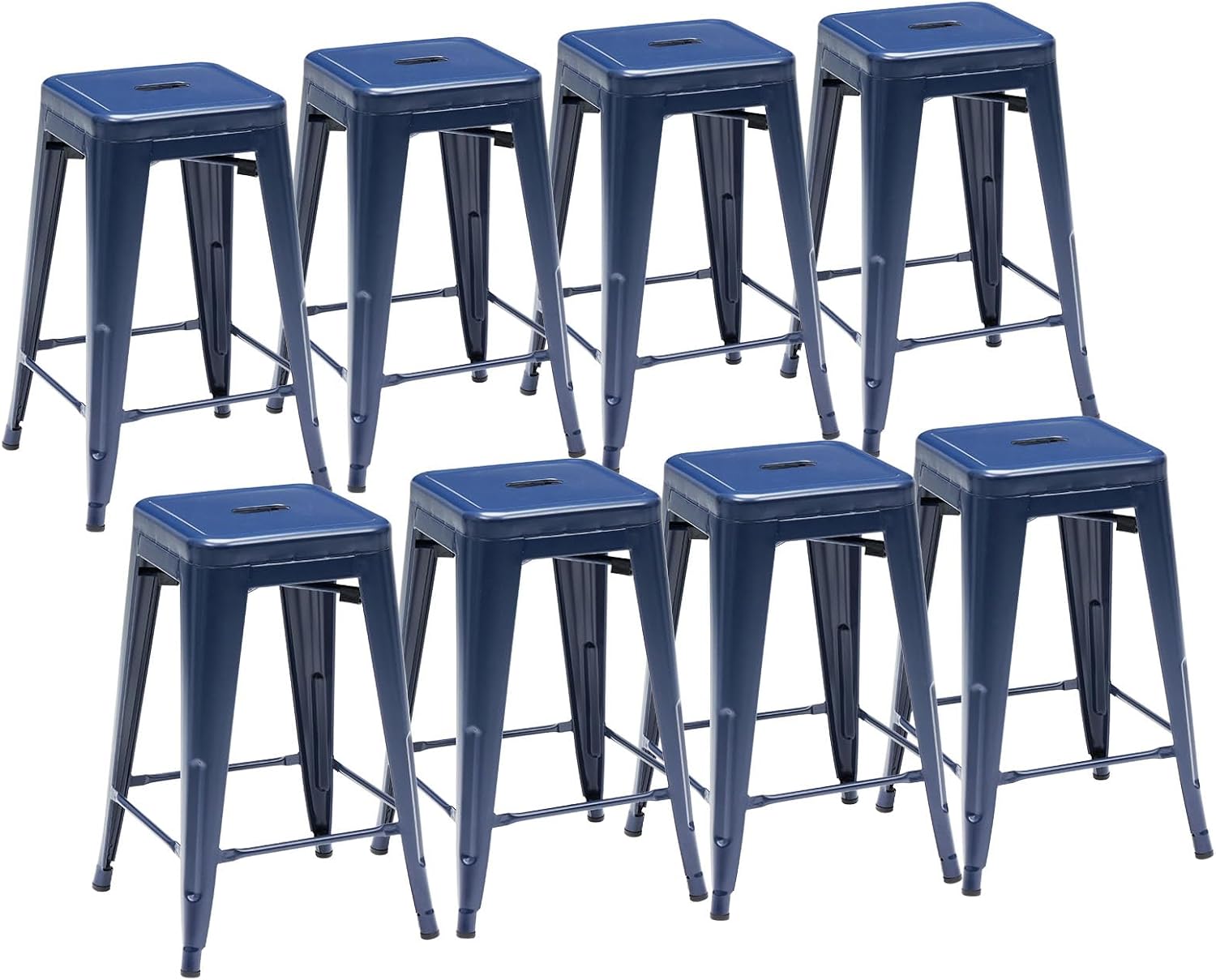Stackable Blue Metal Bar Stools Set