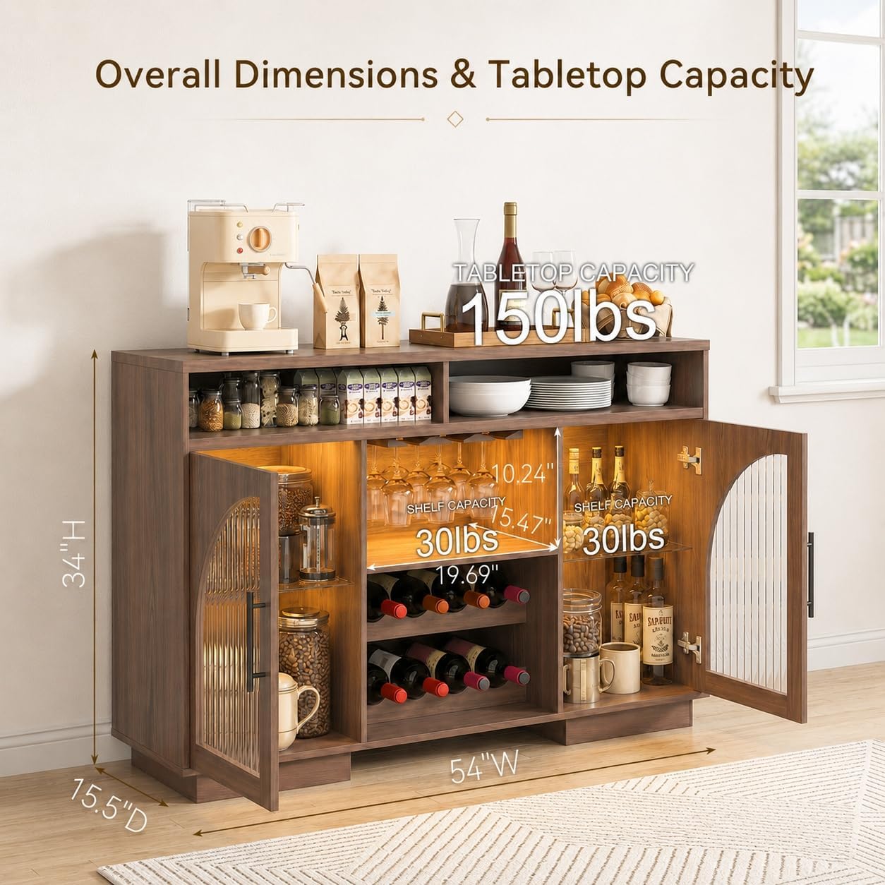 Arched Glass Wine Bar Cabinet With Storage
