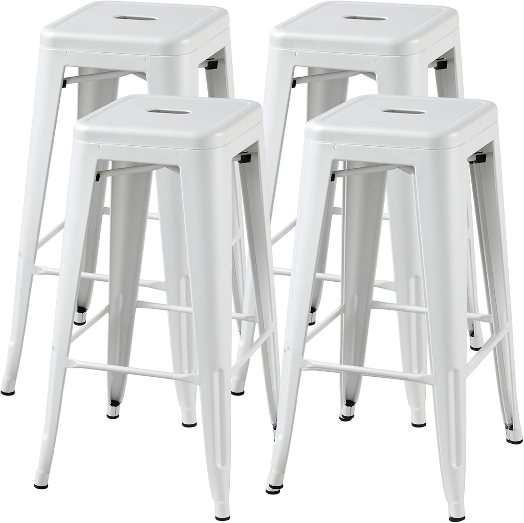 Industrial White Stackable Bar Stools Set