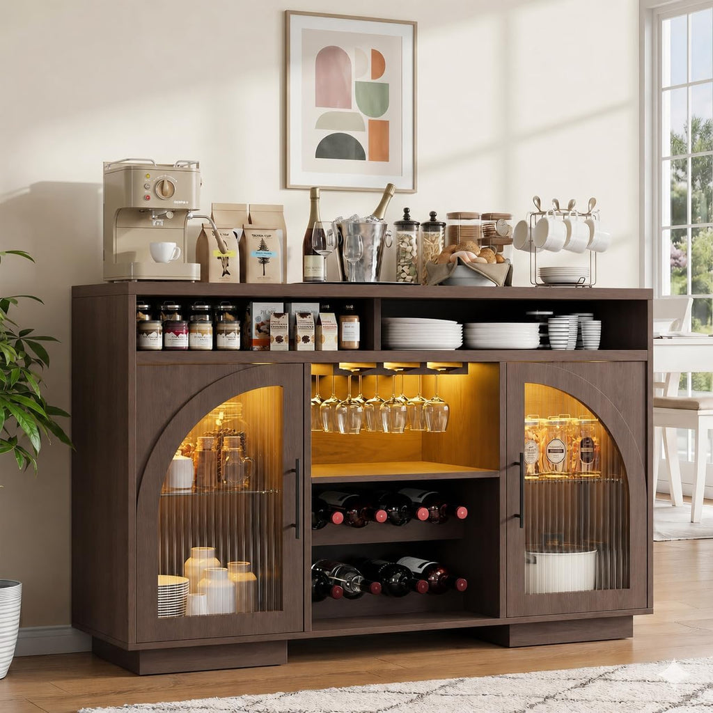 Arched Glass Wine Bar Cabinet With Storage