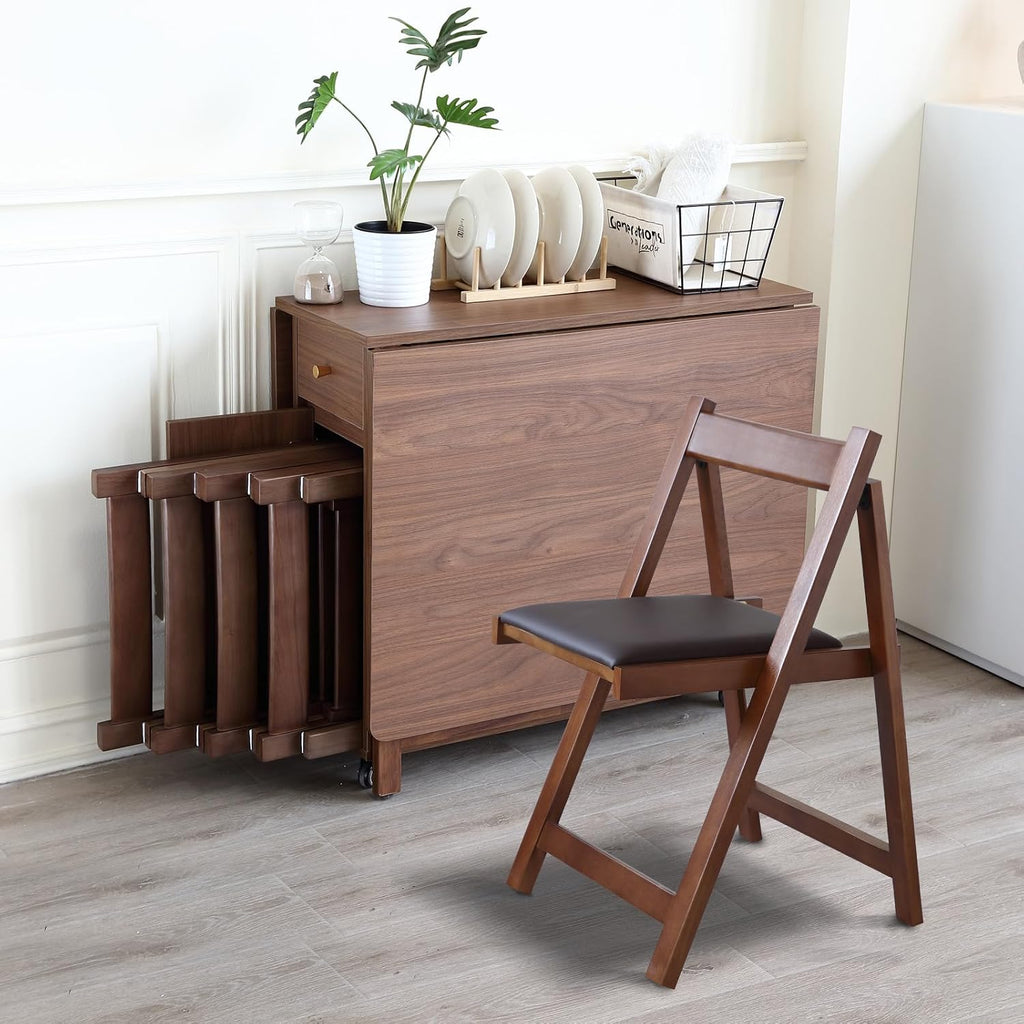 Walnut Foldable Dining Table Set