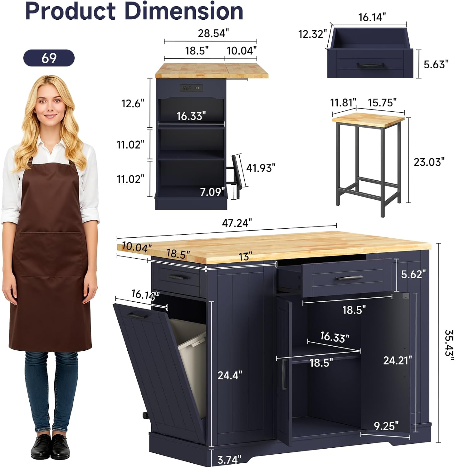 Kitchen Island Set With Drop Leaf