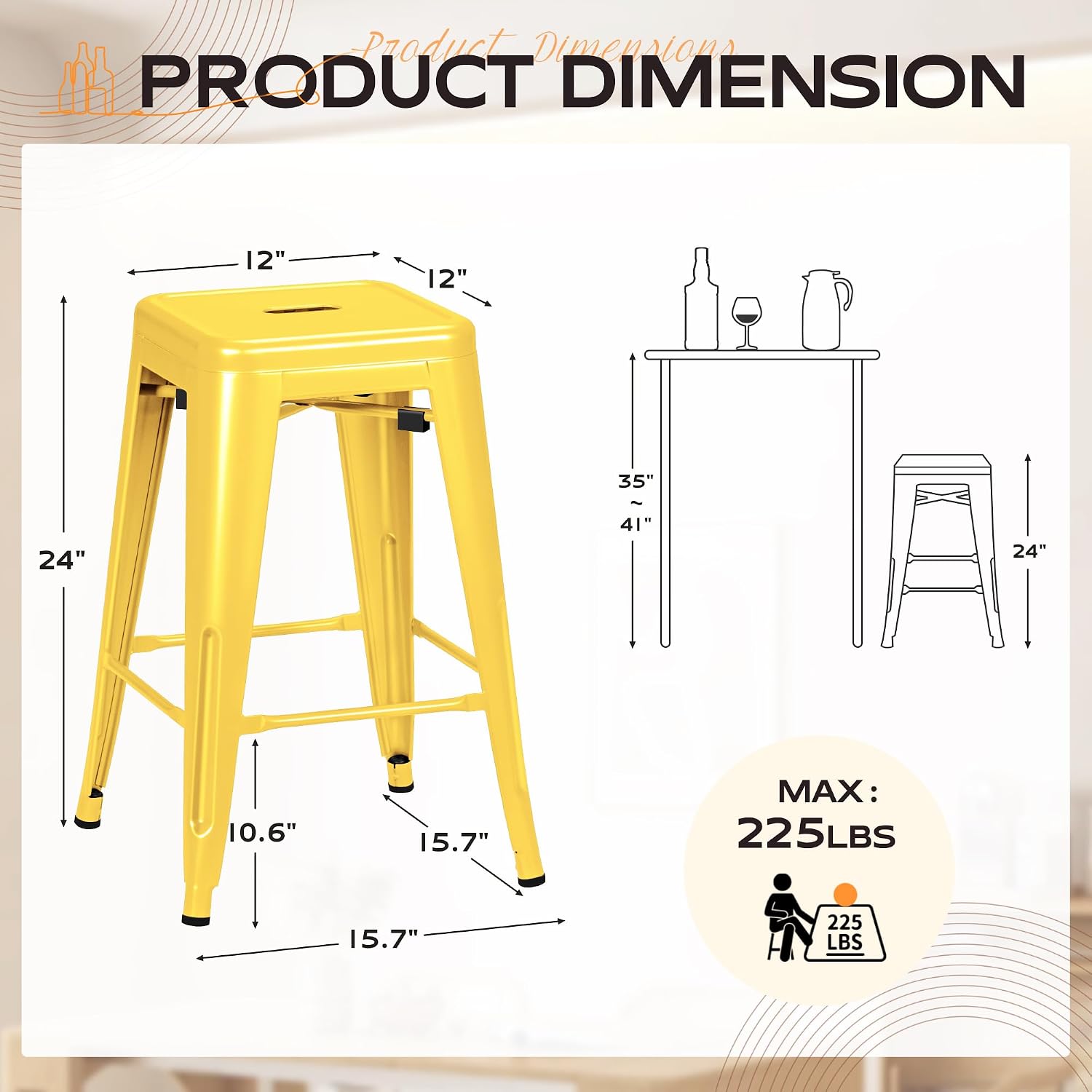 Stackable Metal Bar Stools Set