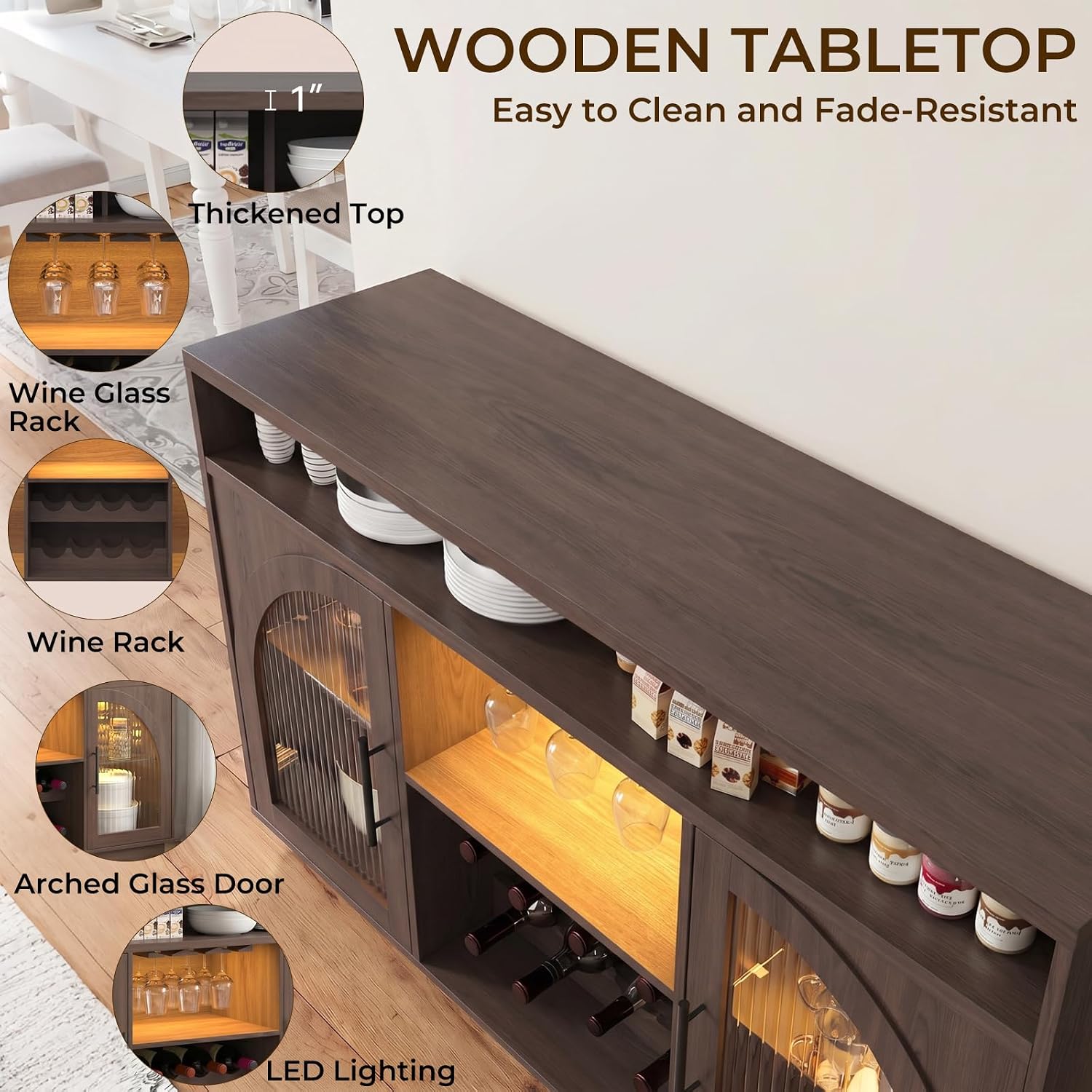 Arched Glass Wine Bar Cabinet With Storage