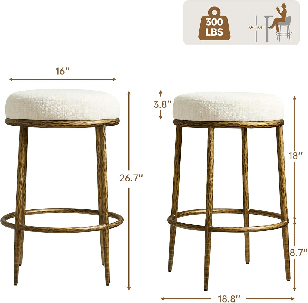 Gold Linen Counter Bar Stools Set