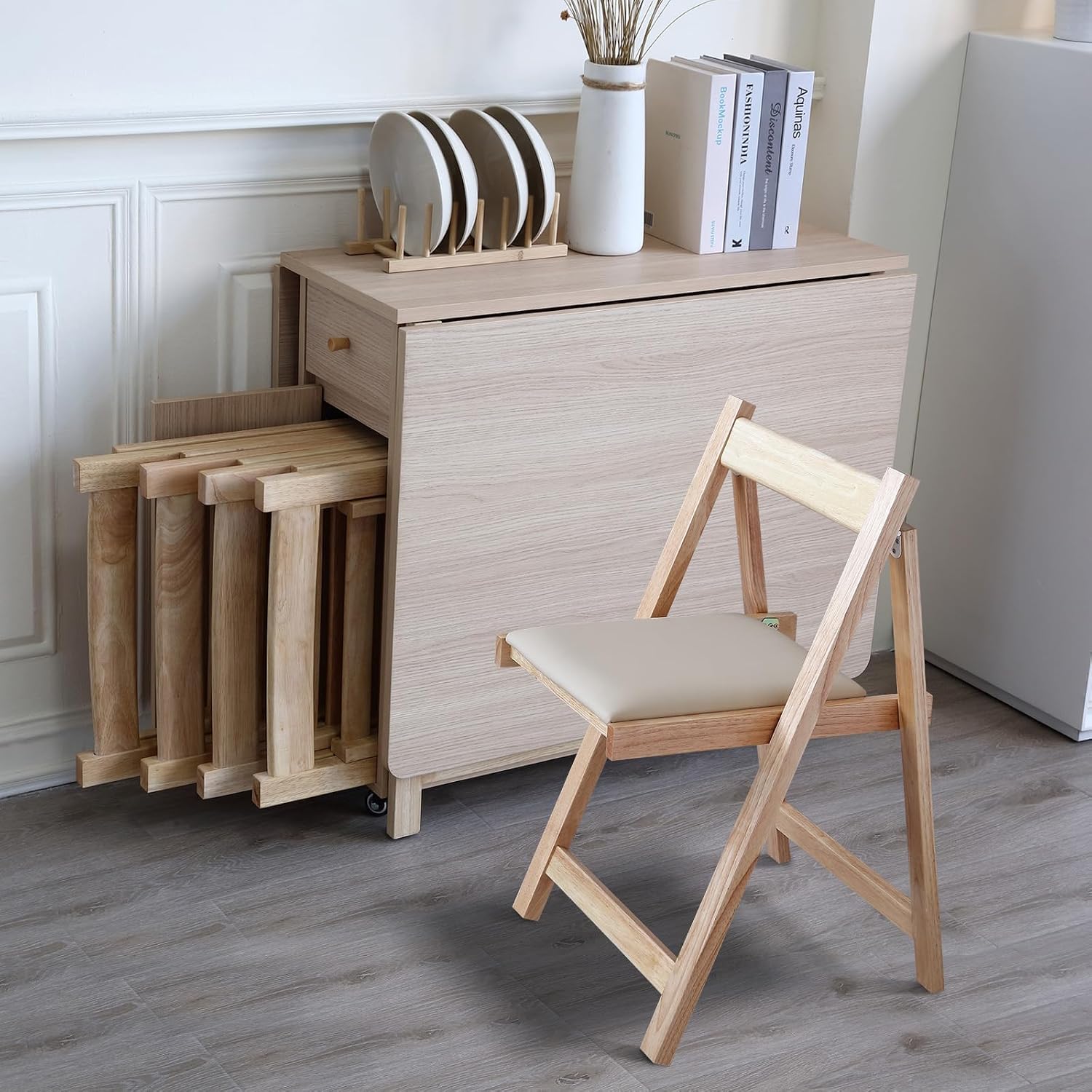 Wood Foldable Dining Table Set