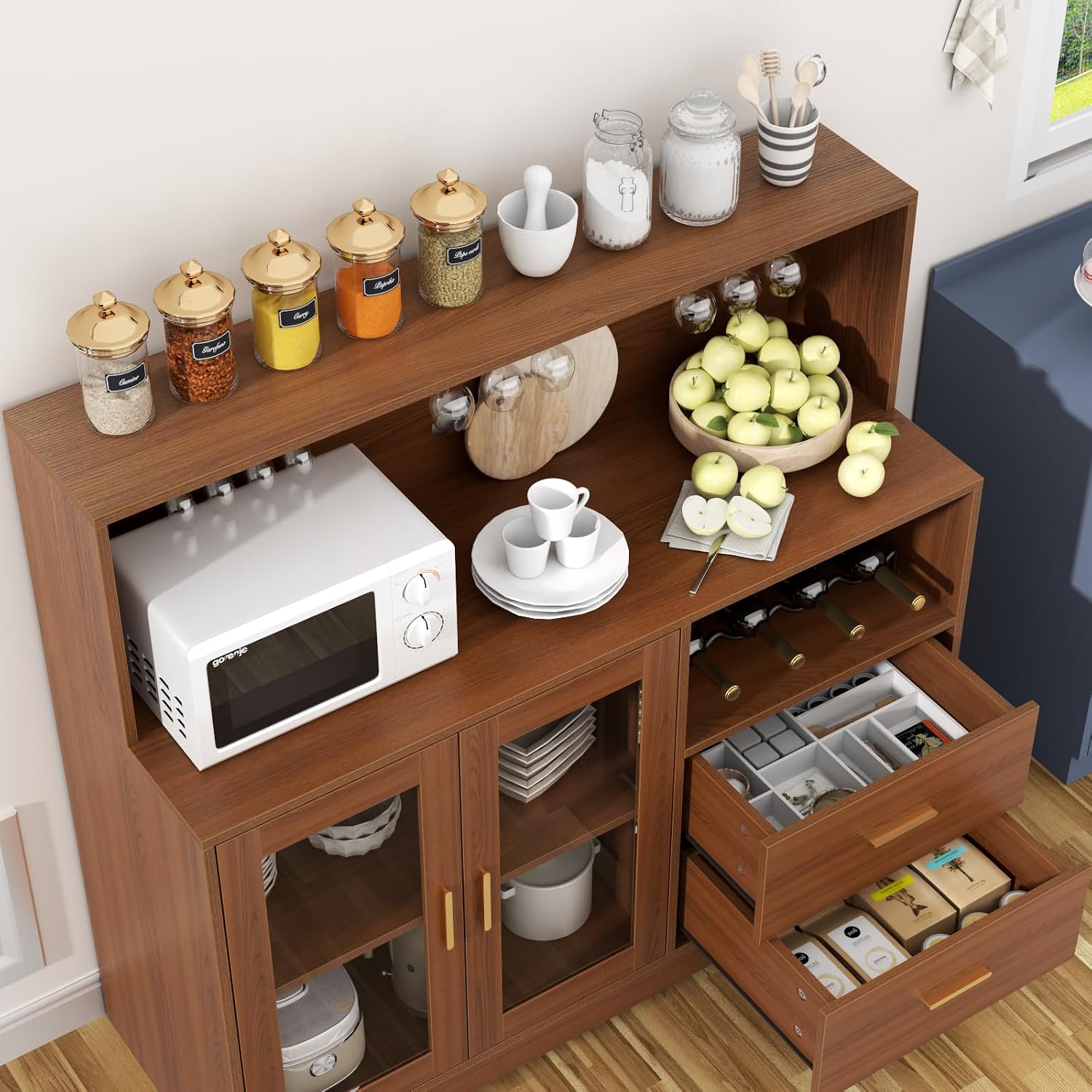 Wine Bar Cabinet With LED Storage Sideboard