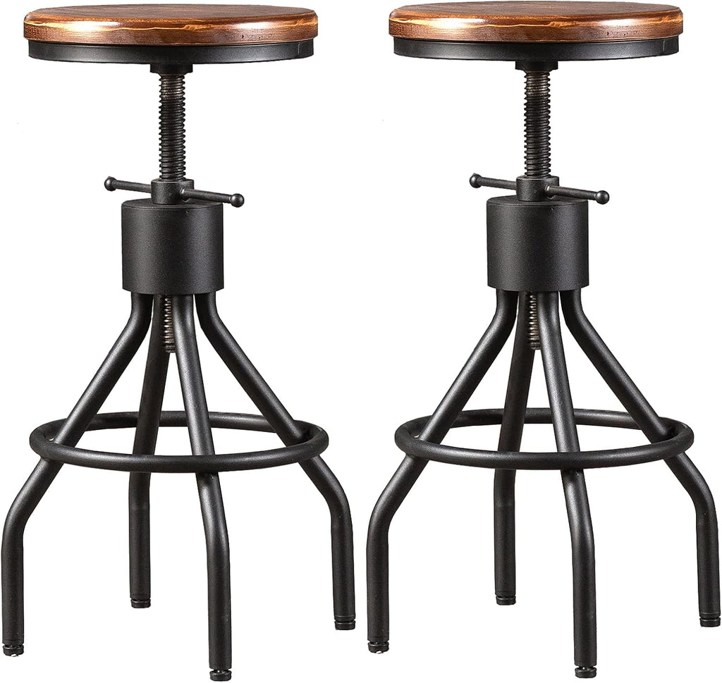 Adjustable Swivel Wood Bar Stools Set