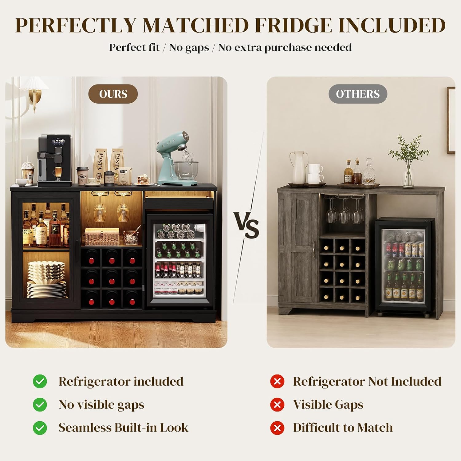 Wine Bar Cabinet With Fridge Storage