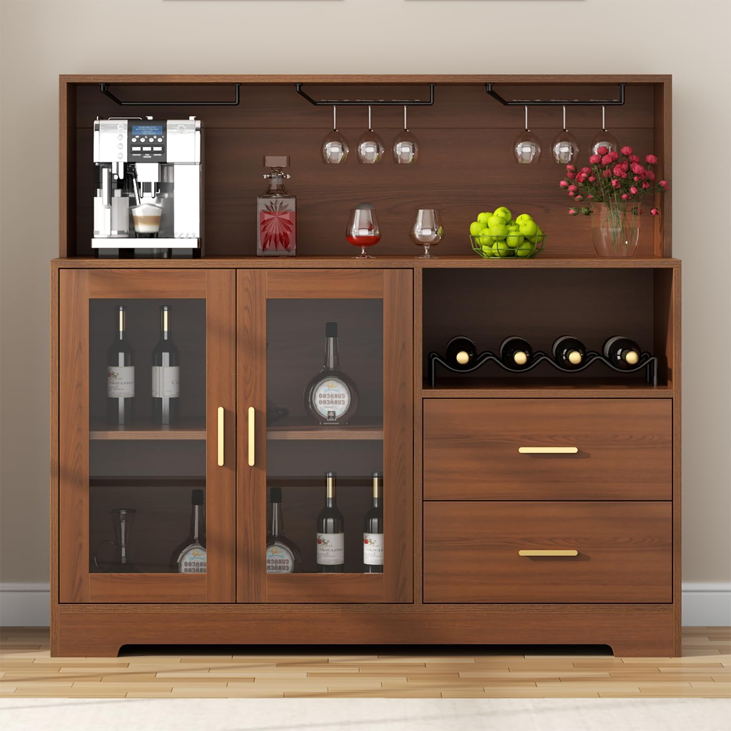 Wine Bar Cabinet With LED Storage Sideboard
