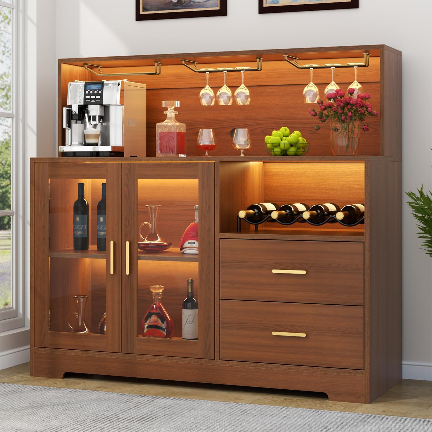 Wine Bar Cabinet With LED Storage Sideboard