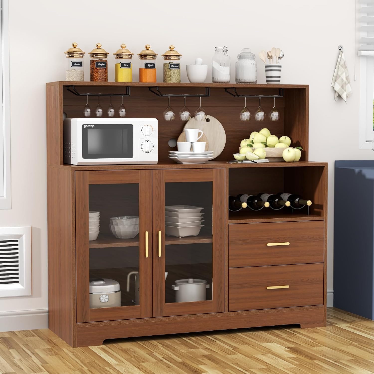Wine Bar Cabinet With LED Storage Sideboard