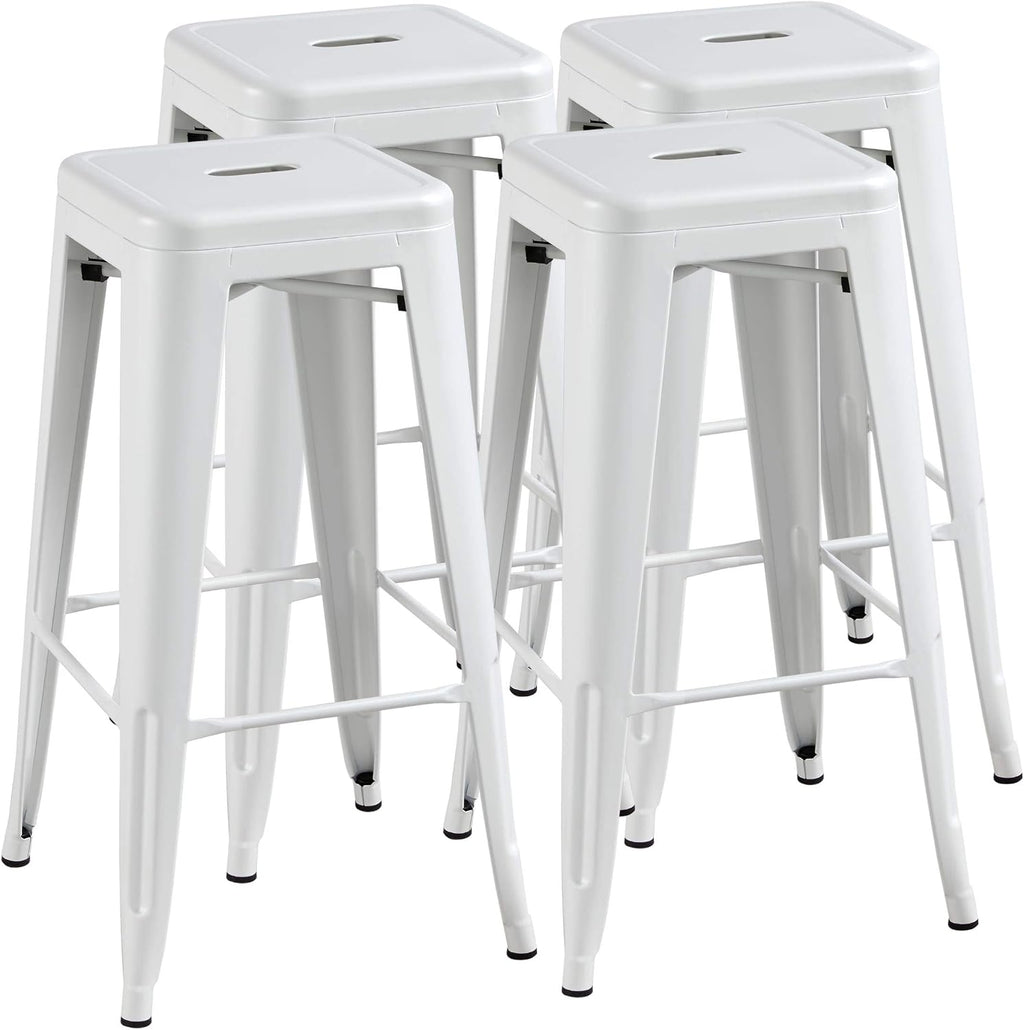 Stackable White Metal Backless Bar Stools Set