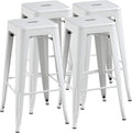 Stackable White Metal Backless Bar Stools Set