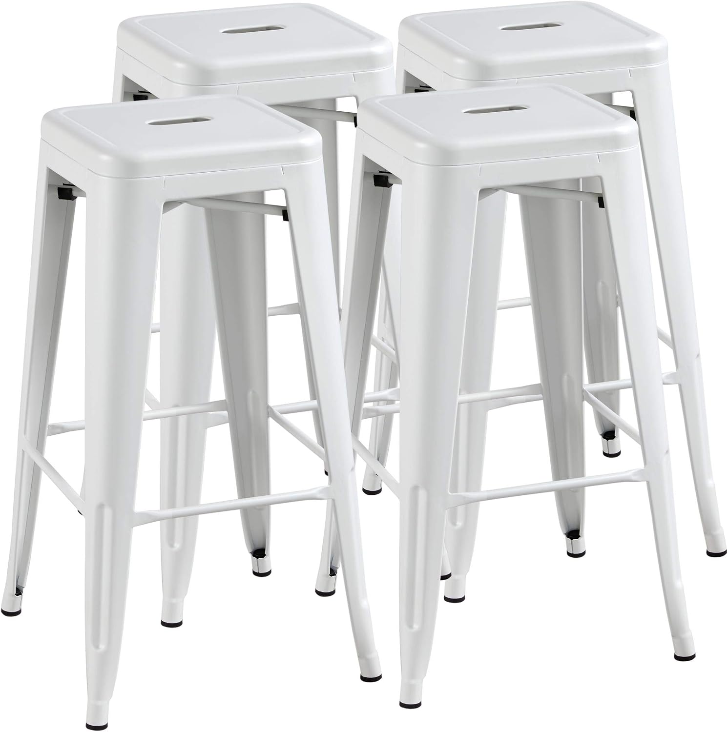 Stackable White Metal Backless Bar Stools Set