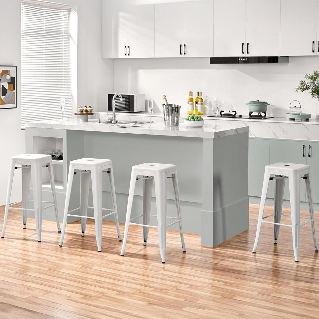 Industrial White Stackable Bar Stools Set