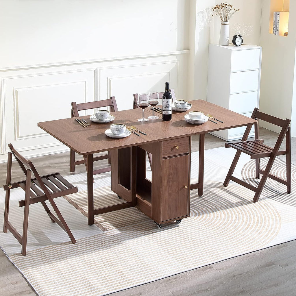 Walnut Foldable Dining Table Set