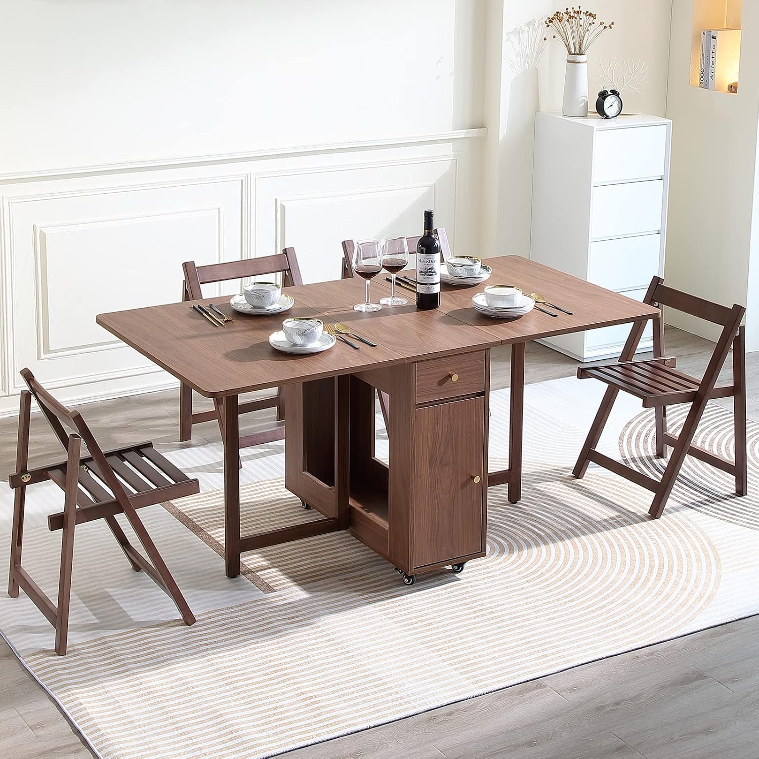 Walnut Foldable Dining Table Set