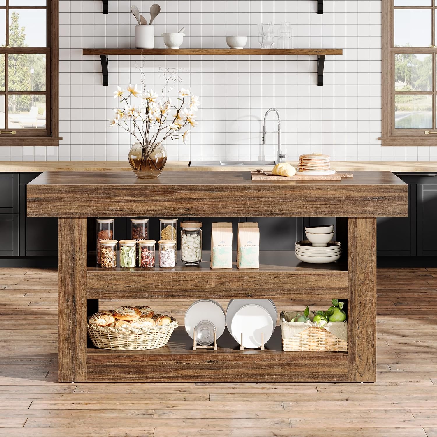 Farmhouse Kitchen Island Storage Table