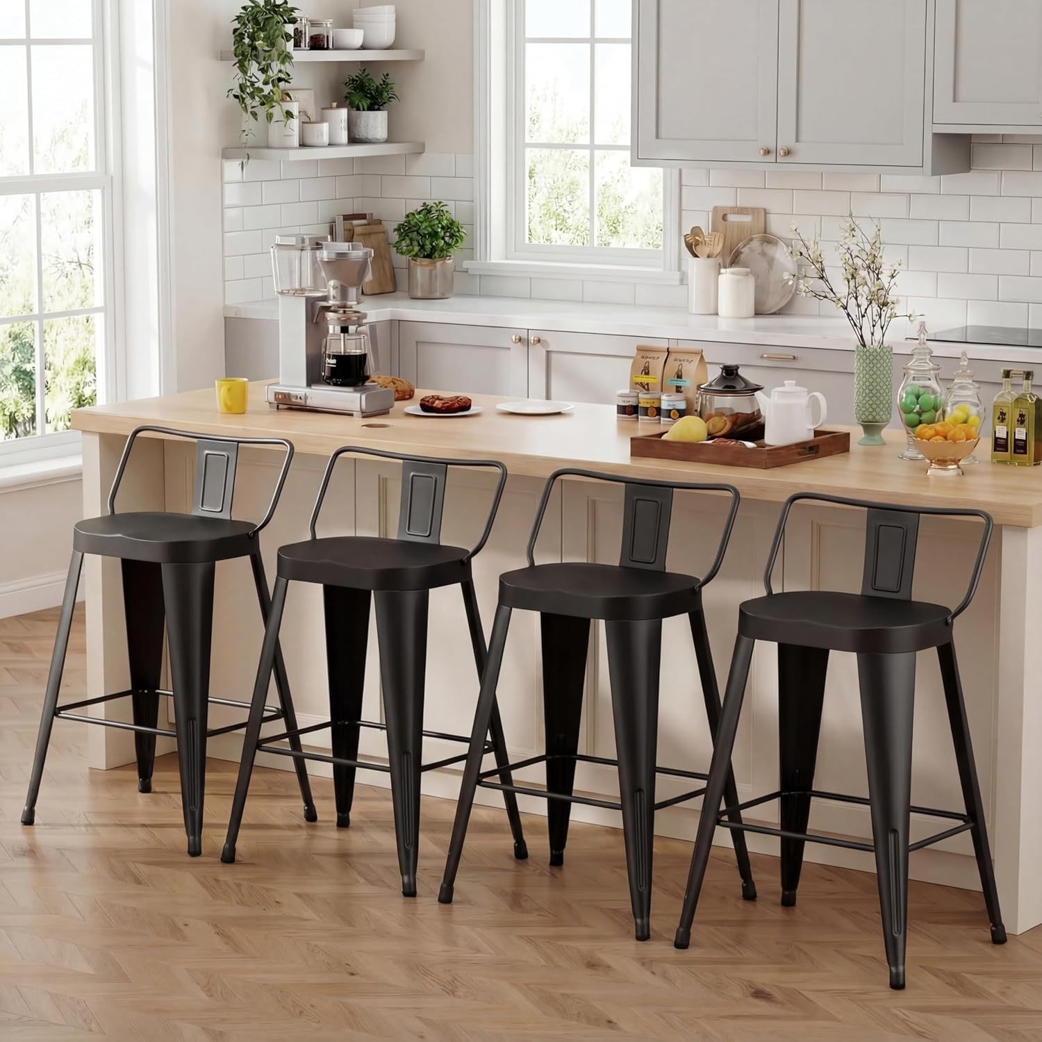 Farmhouse Metal Bar Stools Set