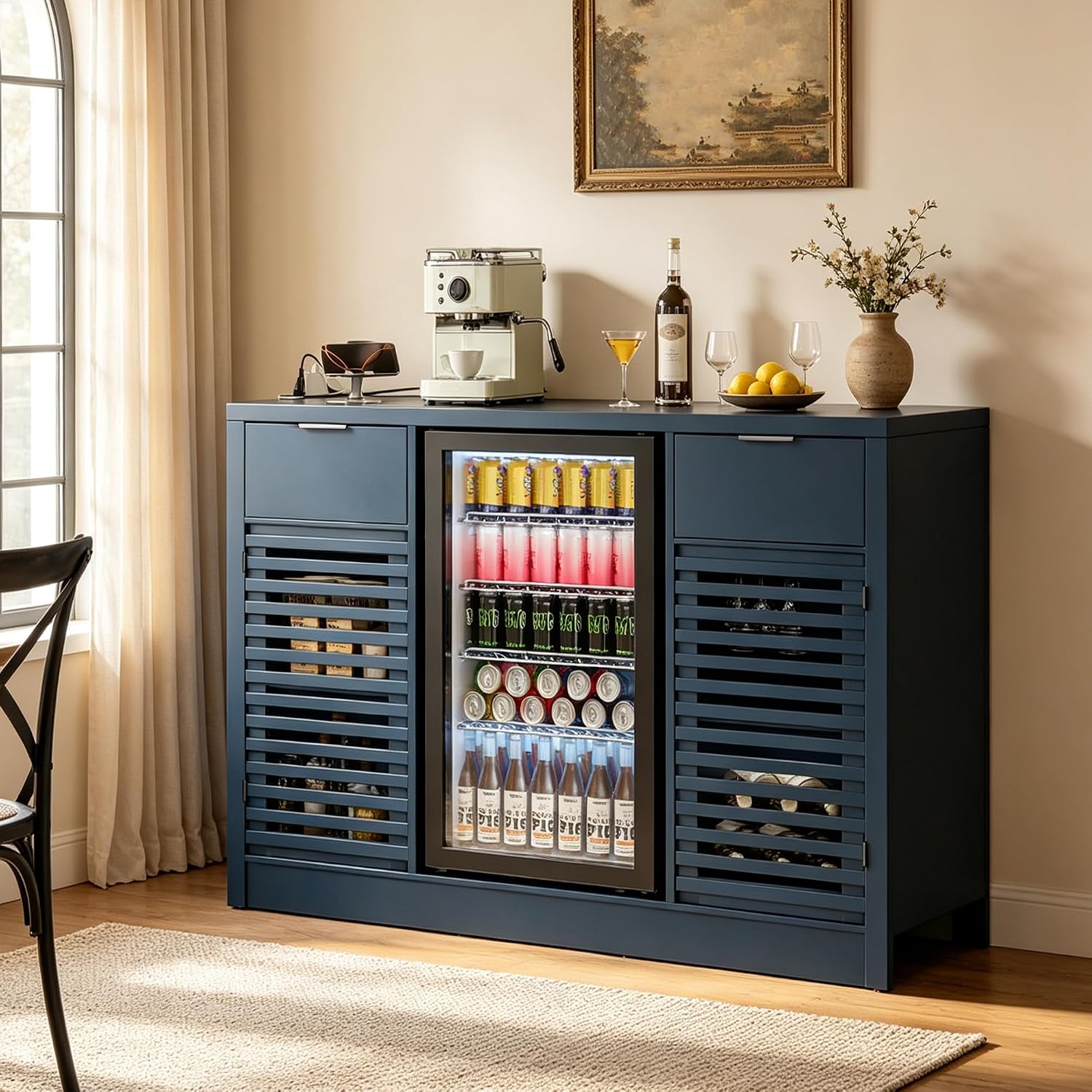 Fluted Wine Bar Cabinet With Charging Station