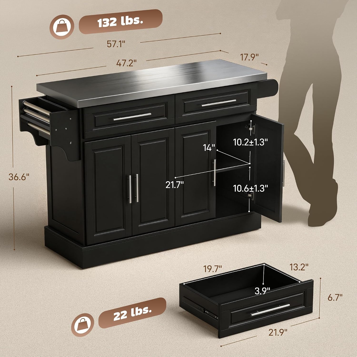Rolling Kitchen Island Cart With Storage