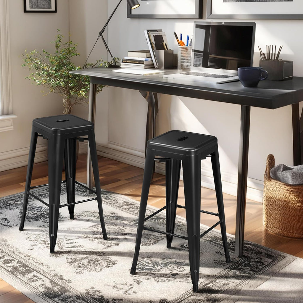 Stackable Black Metal Bar Stools Set