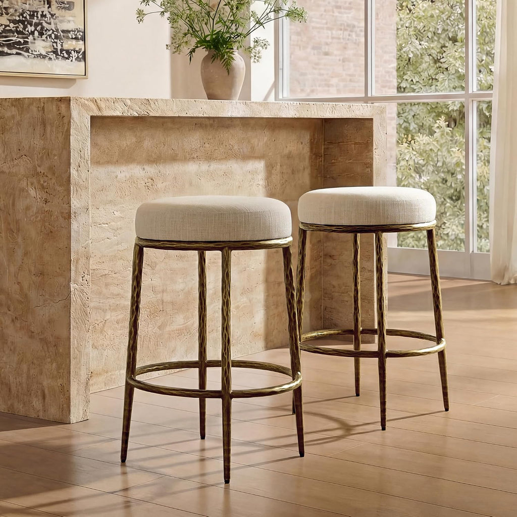 Gold Linen Counter Bar Stools Set