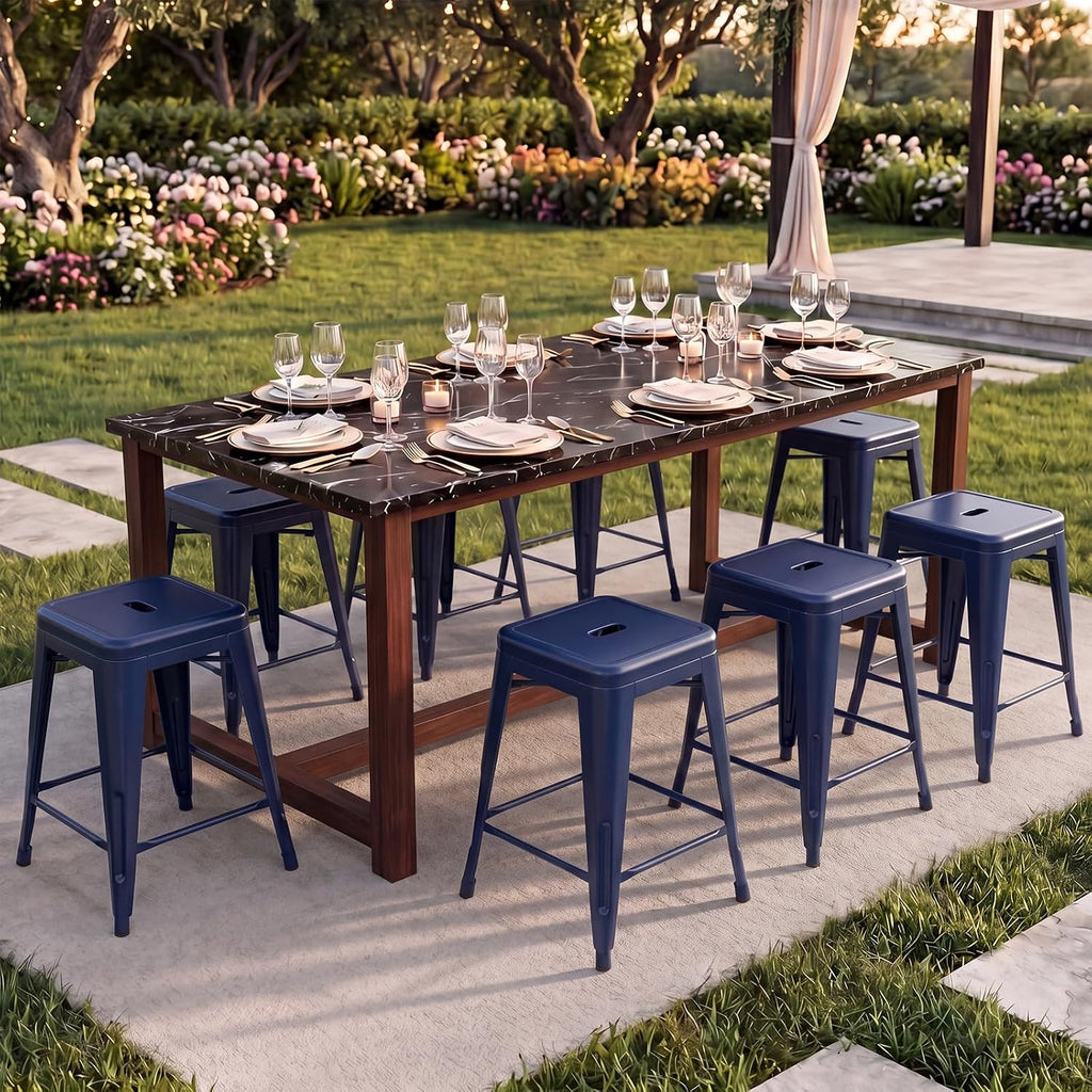 Stackable Blue Metal Bar Stools Set