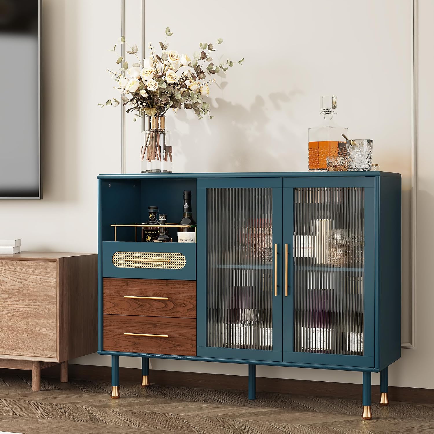 Wine Bar Cabinet With Drawer Storage