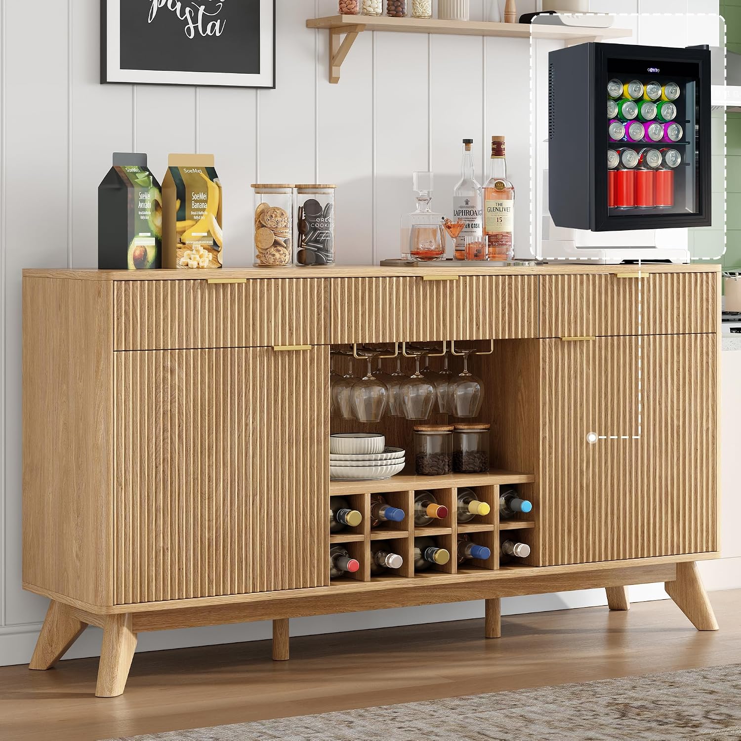 Fluted Wine Bar Cabinet With Storage