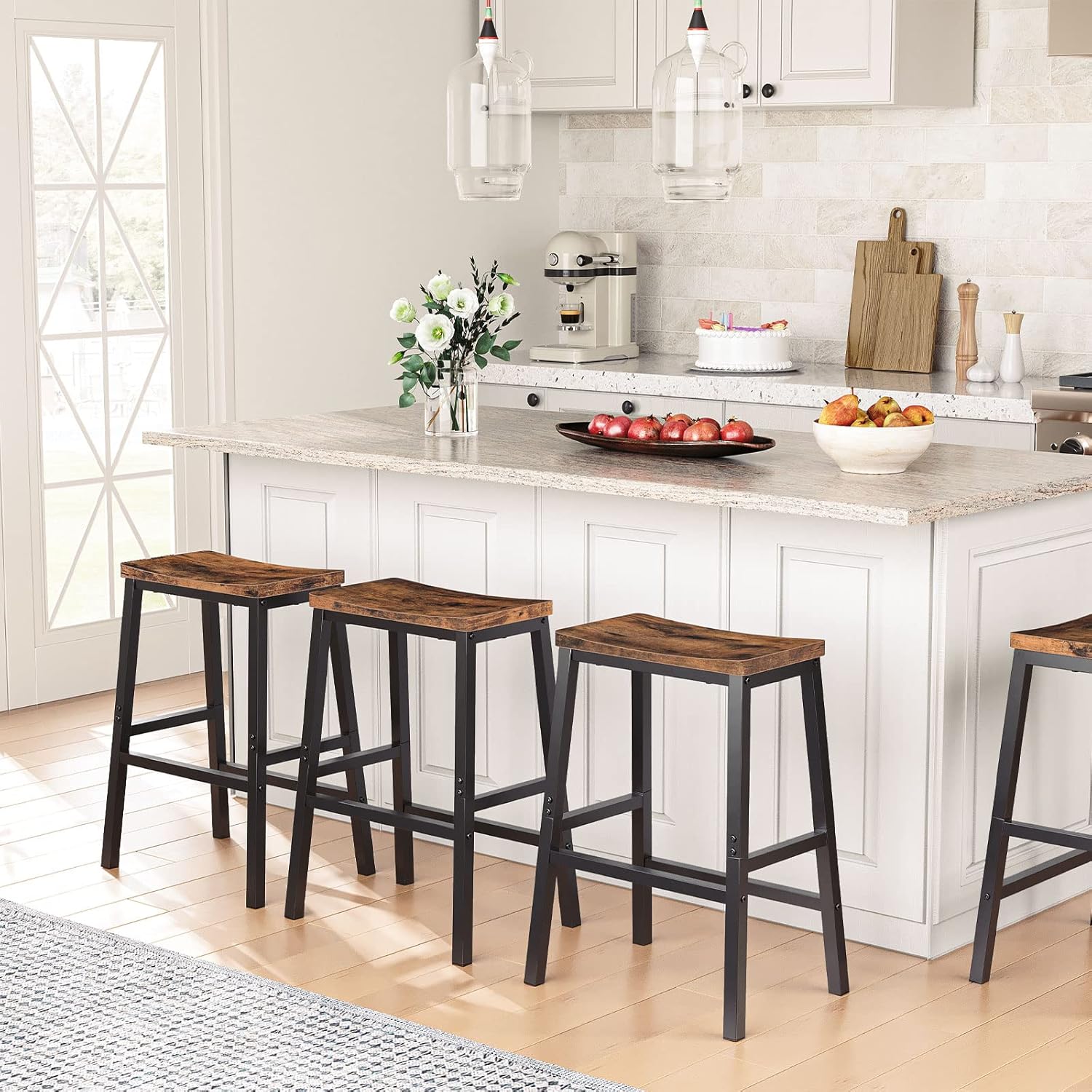Industrial Saddle Bar Stools Set