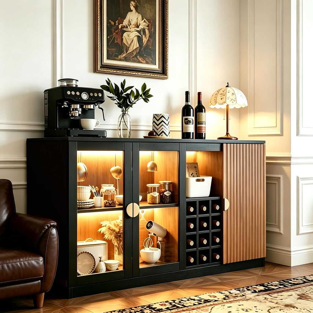 Fluted Wine Bar Cabinet With Glass Doors