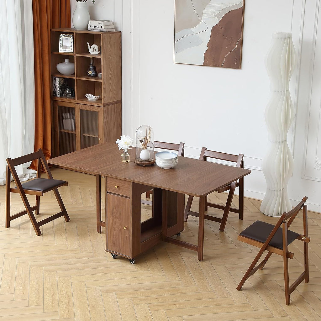 Walnut Foldable Dining Table Set