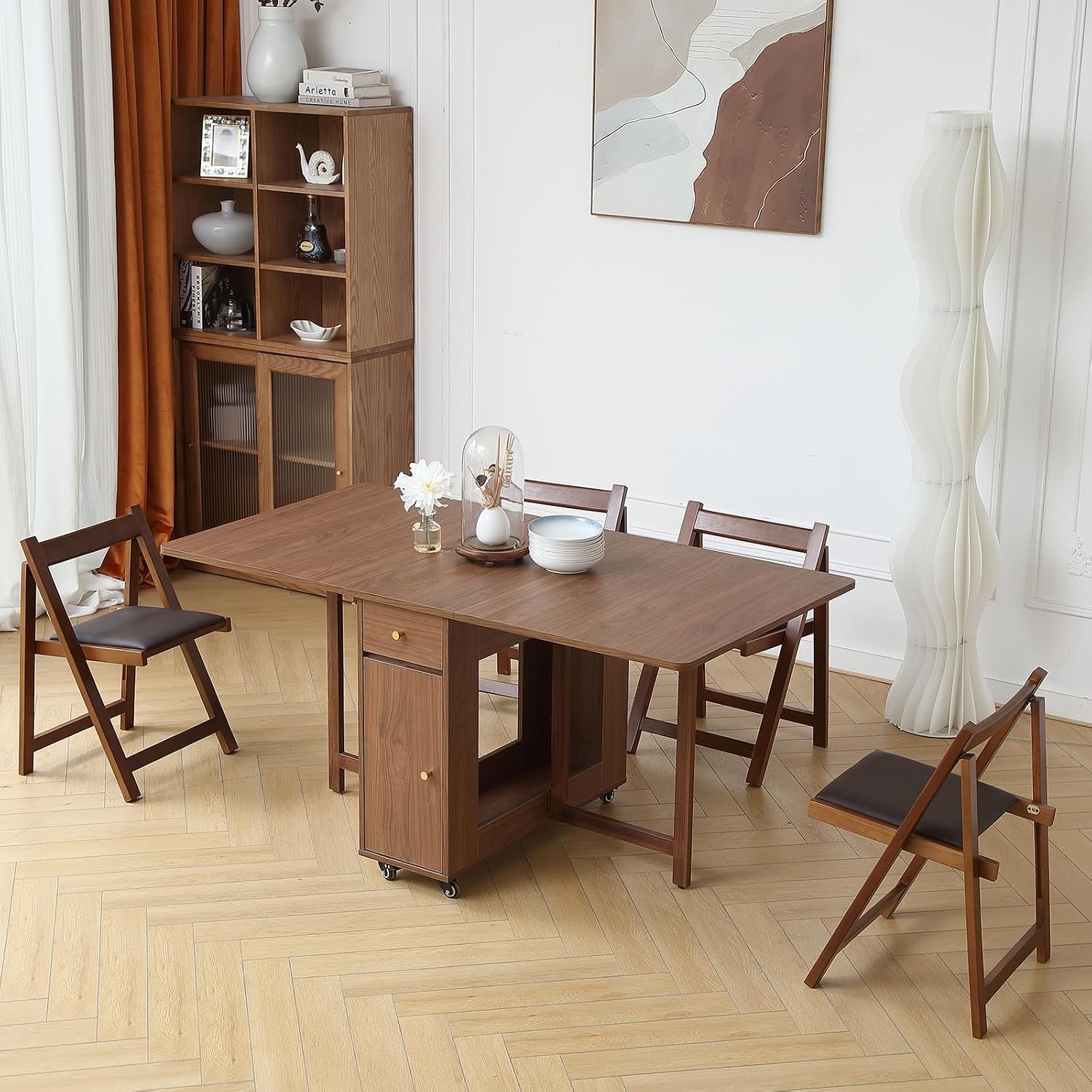 Walnut Foldable Dining Table Set