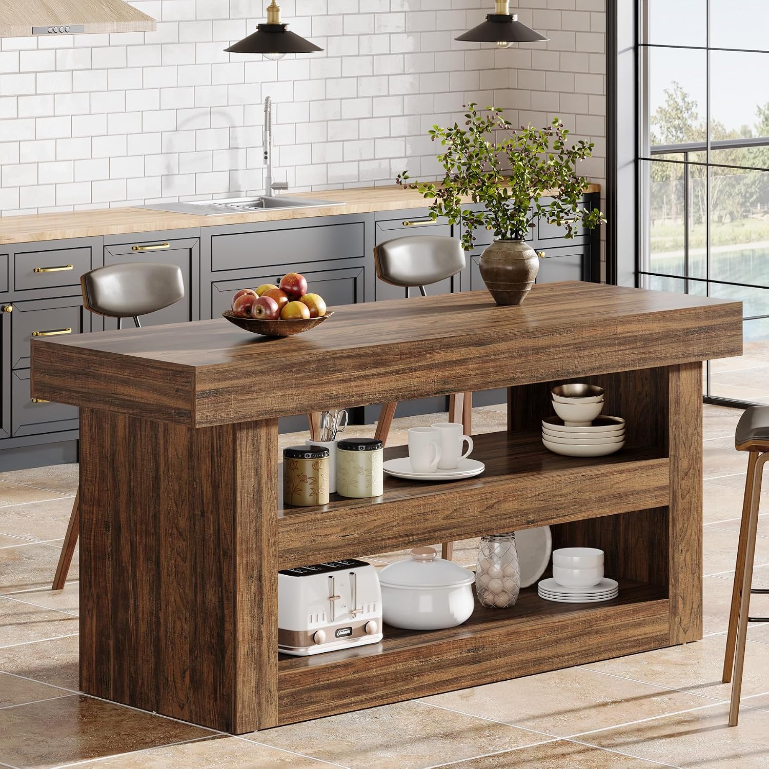 Farmhouse Kitchen Island Storage Table