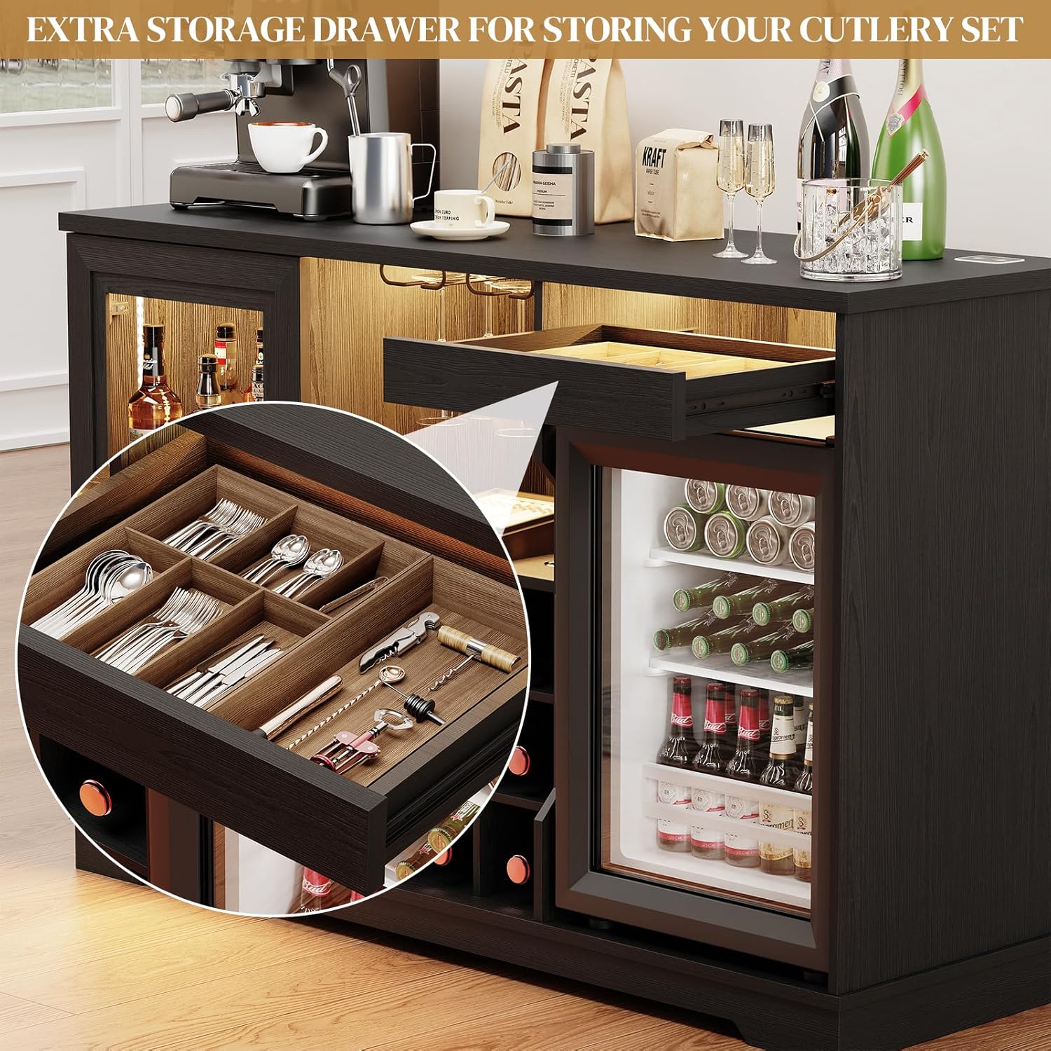 Wine Bar Cabinet With Fridge Storage