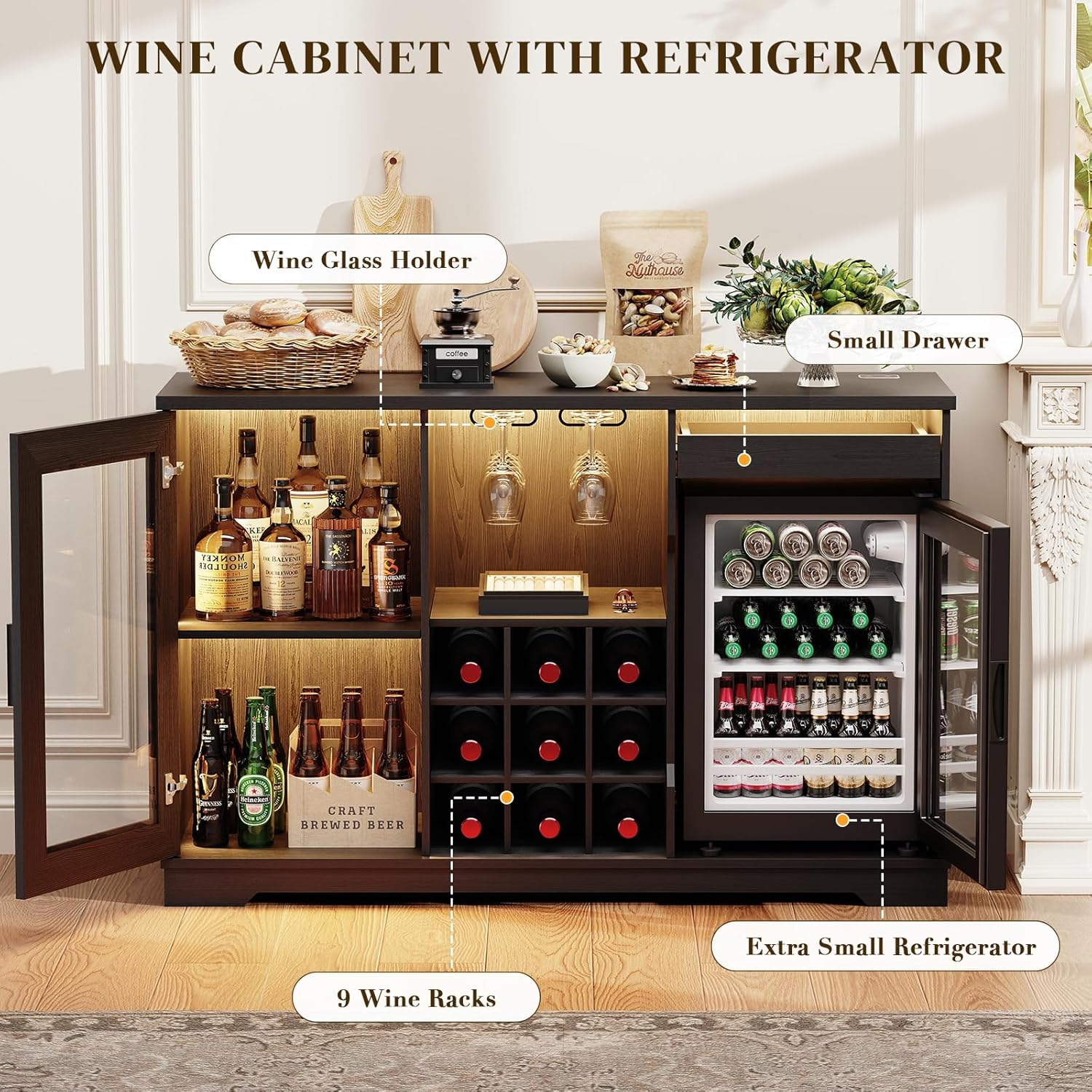 Wine Bar Cabinet With Fridge Storage